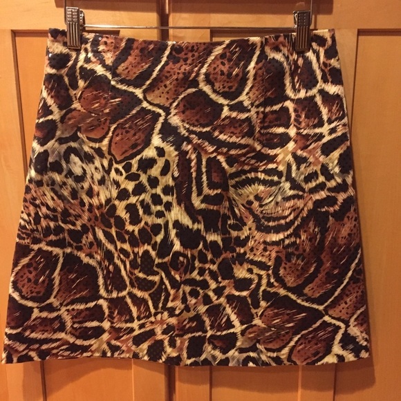 CACHE brown and black animal print mini Skirt with tiny bling stones size 6